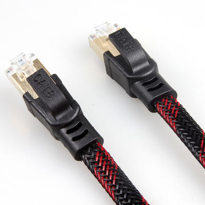 Cat8 Stabiele Nylon Gevlechte Ethernet-Kabel Rode Zwarte Antiinterferentie