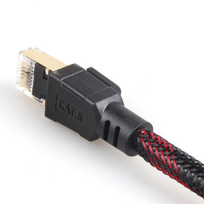 Buiten Binnen Cat8 Patchkabel Nylon Gevlochten Rood Zwart 26AWG 40Gbps