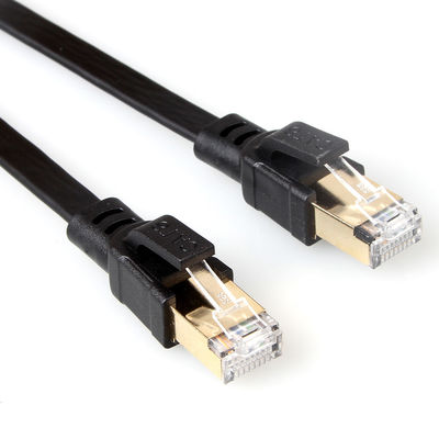 De zwarte Beschermde Vlakke Ethernet Kabel van Cat8 met Goud Geplateerde RJ45-Schakelaar