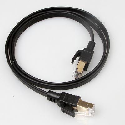 De zwarte Beschermde Vlakke Ethernet Kabel van Cat8 met Goud Geplateerde RJ45-Schakelaar