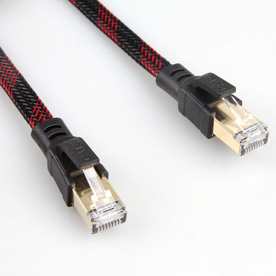 Cat8 Stabiele Nylon Gevlechte Ethernet-Kabel Rode Zwarte Antiinterferentie