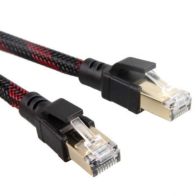 Buiten Binnen Cat8 Patchkabel Nylon Gevlochten Rood Zwart 26AWG 40Gbps